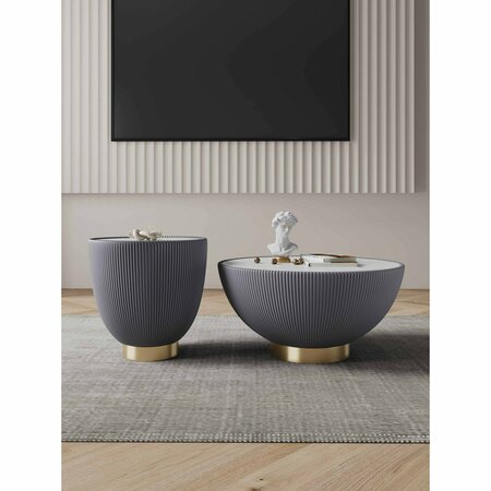 MANHATTAN COMFORT Anderson Coffee Table and End Table 2.0 in Grey - Set of 2 2-AT01-GY
